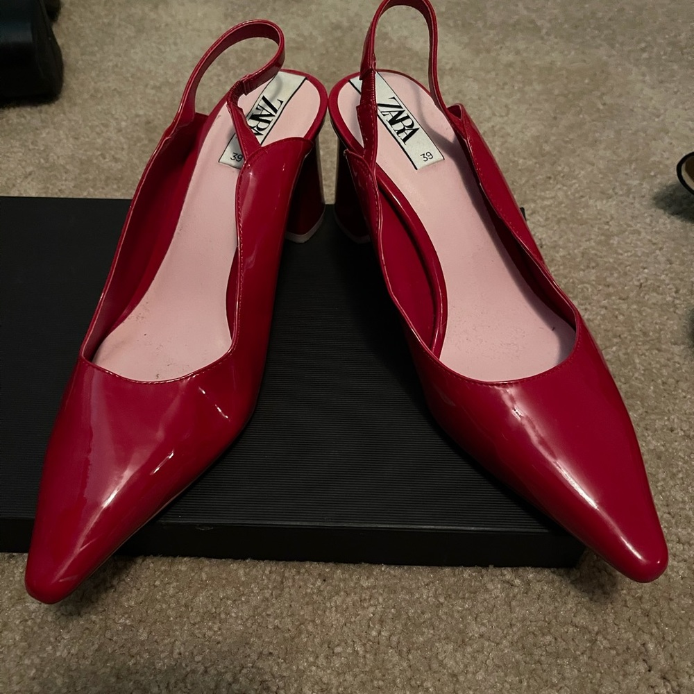 Patent leather closed toe heels